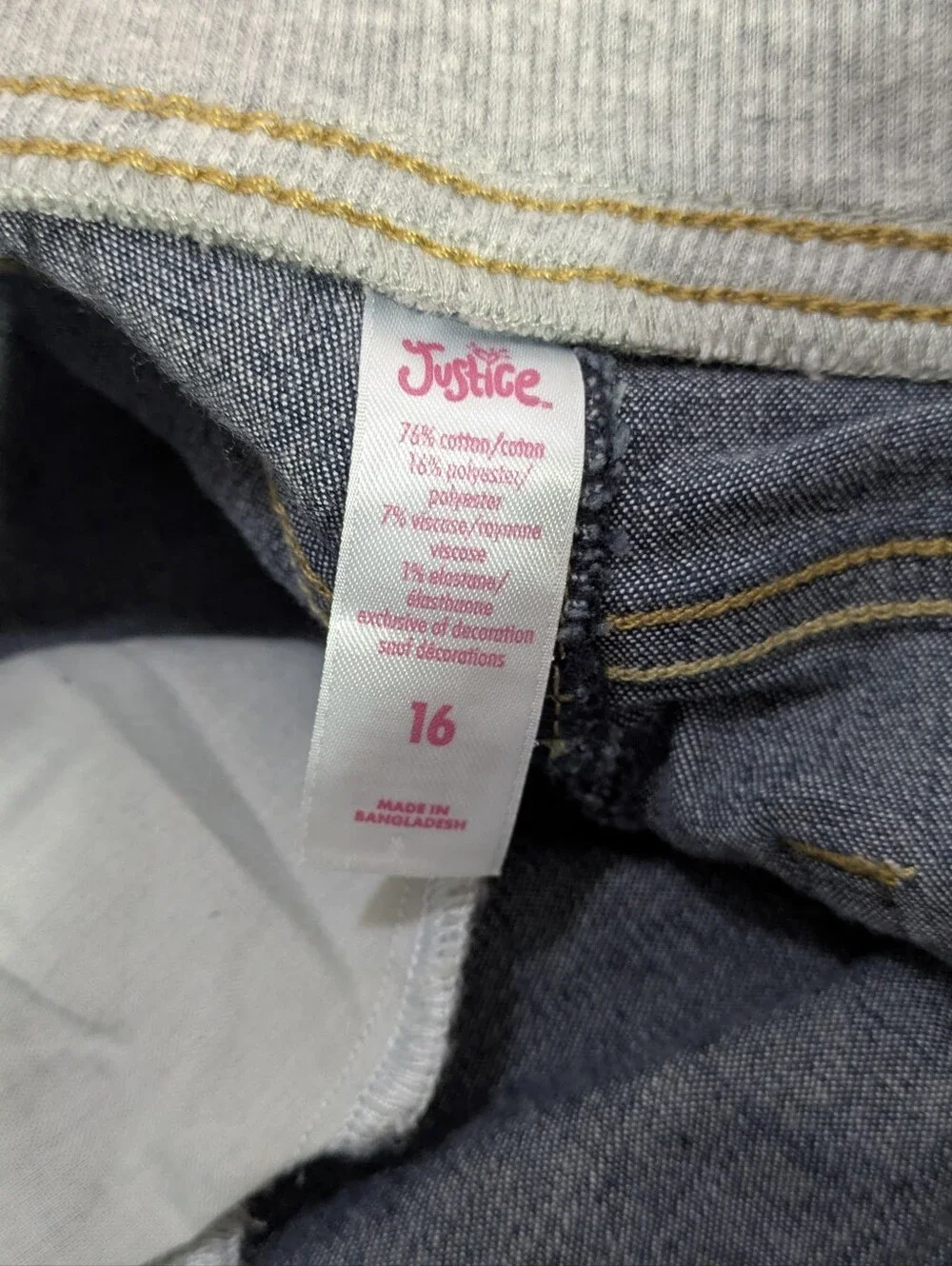 Justice Pull On Stretch Waist Bermuda Length Cuffed Jean Shorts - Size 16 Girls